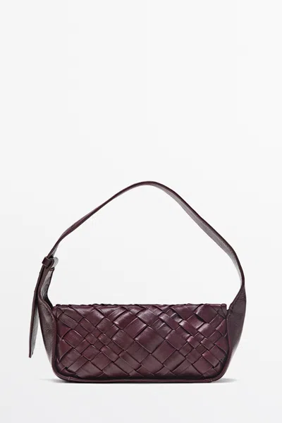 Massimo Dutti Mala Mini Entrançada Em Pele Ovina In Bordeaux