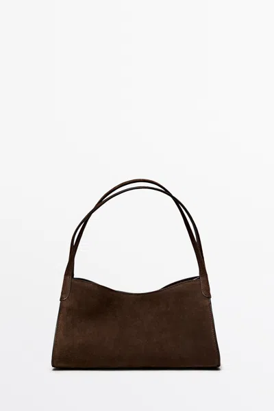 Massimo Dutti Mala Satchel Mini Em Pele Croute In Vison
