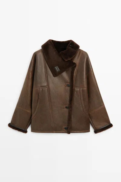 Massimo Dutti Manteau Réversible En Cuir Et Fourrure In Brown
