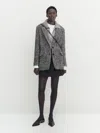 Massimo Dutti Flecked Wool Blend Pea Coat In Schwarz