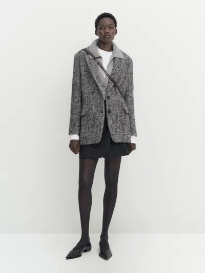 Massimo Dutti Flecked Wool Blend Pea Coat In Schwarz