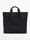 Massimo Dutti Maxi Canvas Shopper Bag In Blue
