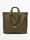 Massimo Dutti Maxi Canvas Shopper Bag In Khaki