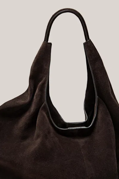 Massimo Dutti Maxi Split Suede Leather Tote Bag In Black
