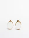 Massimo Dutti Medium Hoop Earrings With Resin Detail In Gold