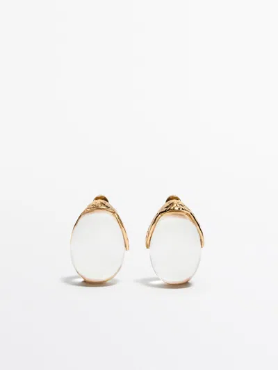 Massimo Dutti Medium Hoop Earrings With Resin Detail In Gold