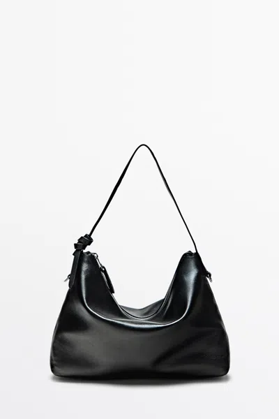 Massimo Dutti Medium Nappa Leather Bag In Zwart