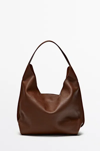 Massimo Dutti Medium Nappa Leather Shoulder Bag In Burgundy