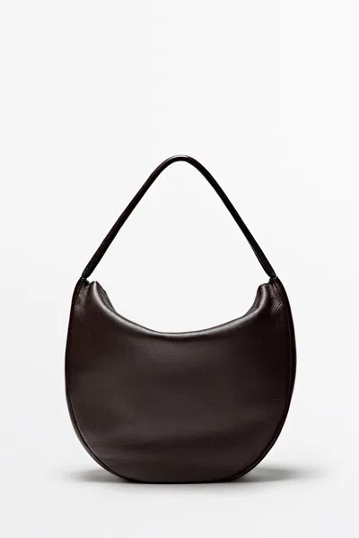 Massimo Dutti Mala De Ombro Média Slouch Em Pele Napa In Castanho