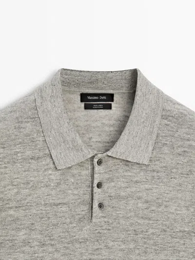 Massimo Dutti Melange 100% Linen Polo Shirt In Gray