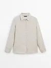 Massimo Dutti Melange 100% Linen Shirt In Stone