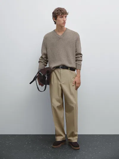 Massimo Dutti Melange Knit V In Brown