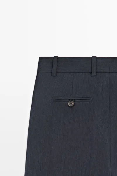 Massimo Dutti Melange Linen Suit Pants In Blue