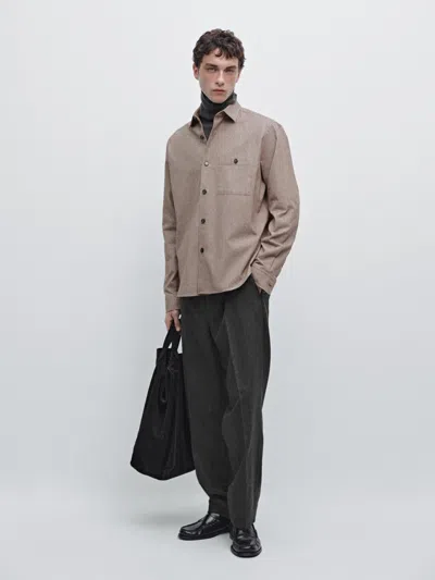 Massimo Dutti Melange Overshirt With Pocket In Gray