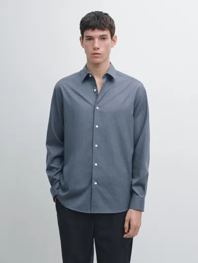 Massimo Dutti Melange Oxford Shirt In Blue