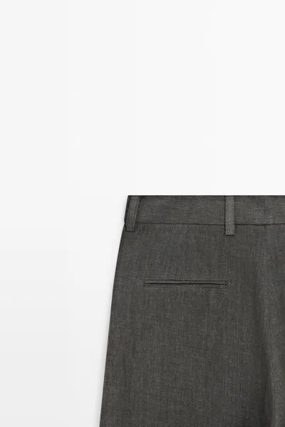 Massimo Dutti Melange Pants With Linen Side Panel In Gray