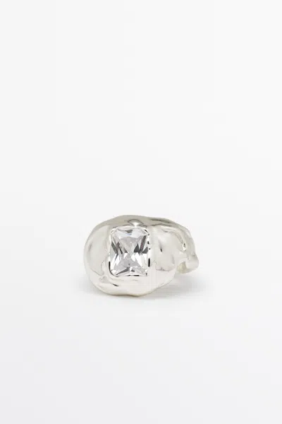 Massimo Dutti Melted Effect Shimmery Ring In Silver