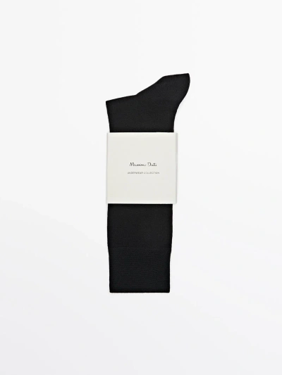 Massimo Dutti Mercerised Cotton Blend Long Socks In Black