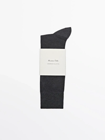 Massimo Dutti Mercerised Cotton Blend Long Socks In Gray