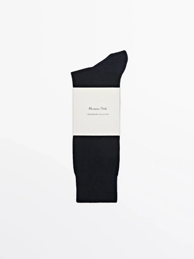 Massimo Dutti Mercerised Cotton Blend Long Socks In Blue