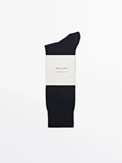 Massimo Dutti Mercerised Cotton Blend Long Socks In Navy Blue