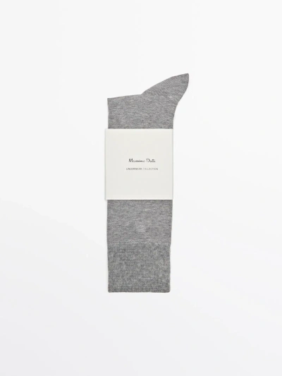 Massimo Dutti Mercerised Cotton Blend Long Socks In Pearl Grey