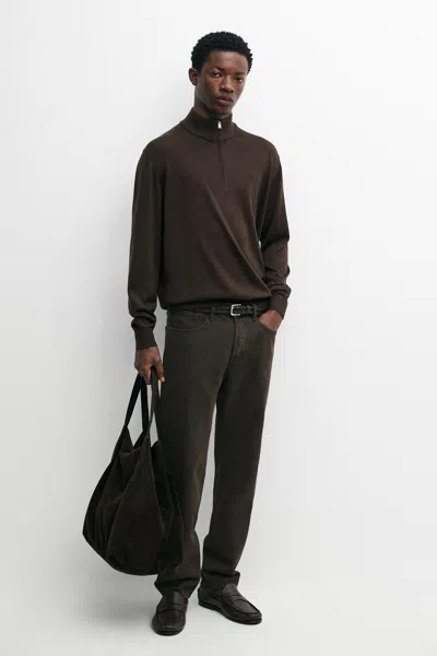 Massimo Dutti Merino Wool Blend Mock Neck Sweater In Brown