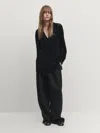 Massimo Dutti Strickcardigan Aus Mesh Mit V-ausschnitt In Schwarz