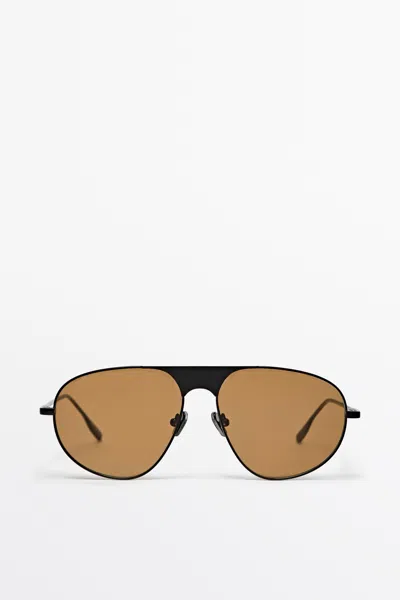 Massimo Dutti Lentes De Sol Aviador Metálicas In Brown