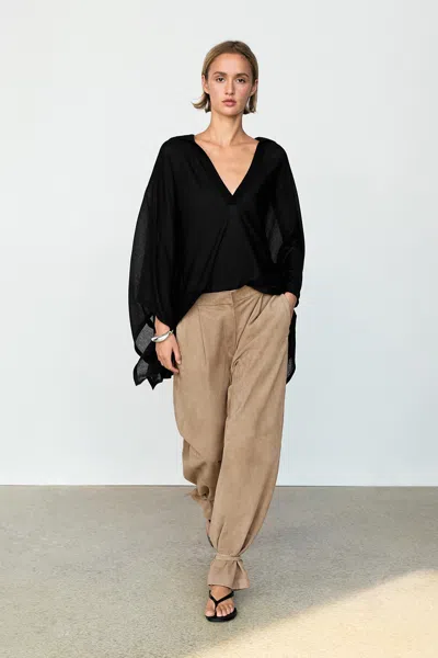 Massimo Dutti Metallic Detail Polo Collar Flowing Cape In Black