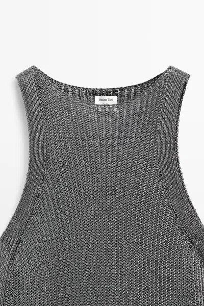 Massimo Dutti Metallic Knit Halter Top In Silver