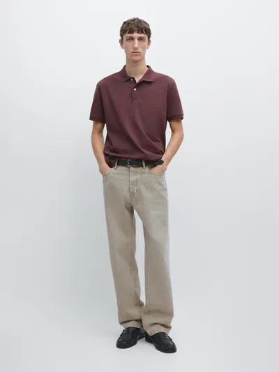 Massimo Dutti Micro Textured Cotton Polo Shirt In Burgundy