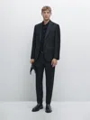 Massimo Dutti Micro Textured Weave Suit Blazer In Black
