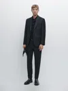 Massimo Dutti Micro Textured Weave Suit Blazer In Black