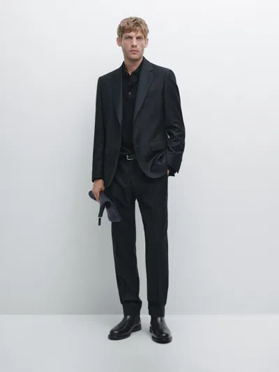 Massimo Dutti Micro Textured Weave Suit Trousers In Black