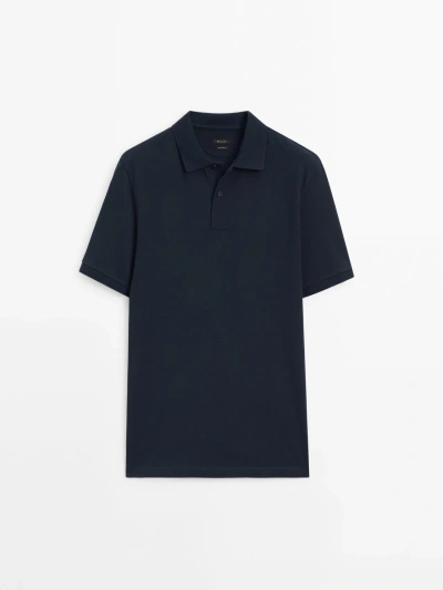 Massimo Dutti Poloshirt Aus Baumwollpikee Mit Mikrostruktur In Indigo