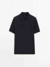 Massimo Dutti Poloshirt Aus Baumwollpikee Mit Mikrostruktur In Navy Blue