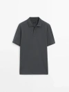 Massimo Dutti Poloshirt Baumwollpikee Mikrostruktur In Steel