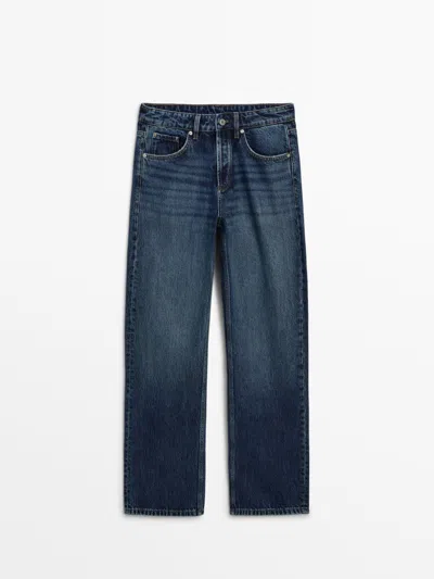 Massimo Dutti Mid-rise Wide-leg Full Length Jeans In Medium Blue