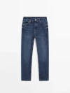 Massimo Dutti Mid-waist Slim-cropped-fit Jeans In Medium Blue