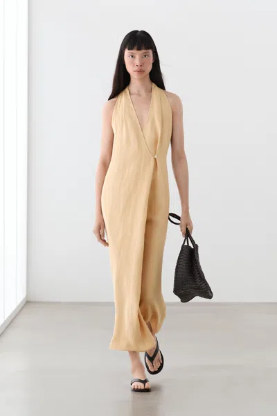 Massimo Dutti Midi Dress With Button Detail In Brown