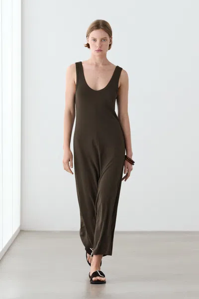 Massimo Dutti Midi Dress With Central Seam Detail In Brown
