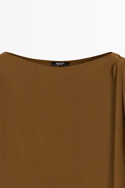 Massimo Dutti Midi Dress With Draped Flowing Detail In Green
