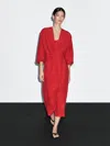 Massimo Dutti Midi Dress With Knotted Neckline In Red