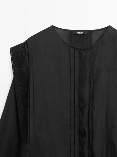 Massimo Dutti Midi Dress With Lace Sleeves In Black