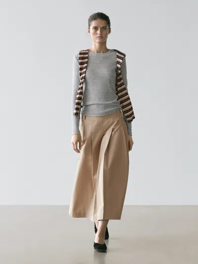 Massimo Dutti Midi Skirt With Box Pleats In Multi