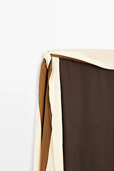 Massimo Dutti Midi Skirt With Contrasting Ruffle Detail In Brown