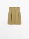 Massimo Dutti Midi Skirt With Dart Details In Camel