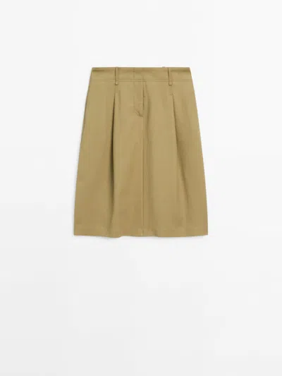 Massimo Dutti Midi Skirt With Dart Details In Camel