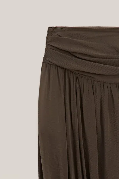 Massimo Dutti Midi Skirt With Puff Detail In Brown
